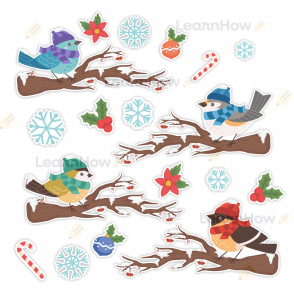 OZDOBY OKIENNE ZIMA -  PTASZKI NA GAŁĘZI ~A3 (dwustronne)