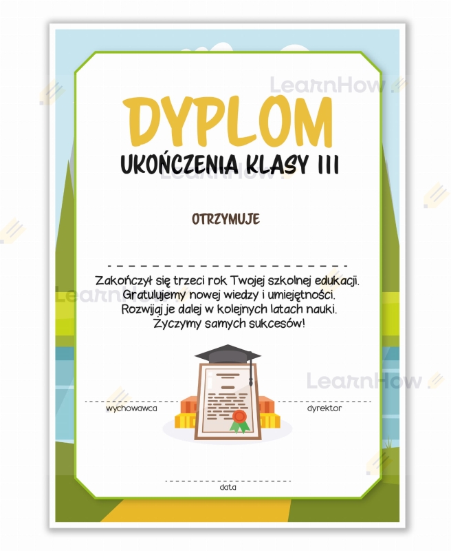 Dyplom ukończenia klasy trzeciej, zakończenie roku szkolnego