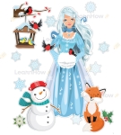 DEKORACJA ZIMOWA -  DUŻA  PANI ZIMA XL (16 elementów)