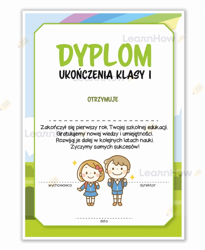 Dyplom ukończenia klasy pierwszej, zakończenie roku szkolnego