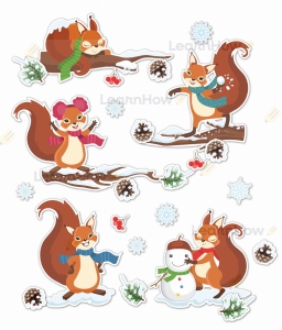 DEKORACJA OKIENNA ZIMOWA -  WIEWIÓRKI NA GAŁĘZI  (dwustronne