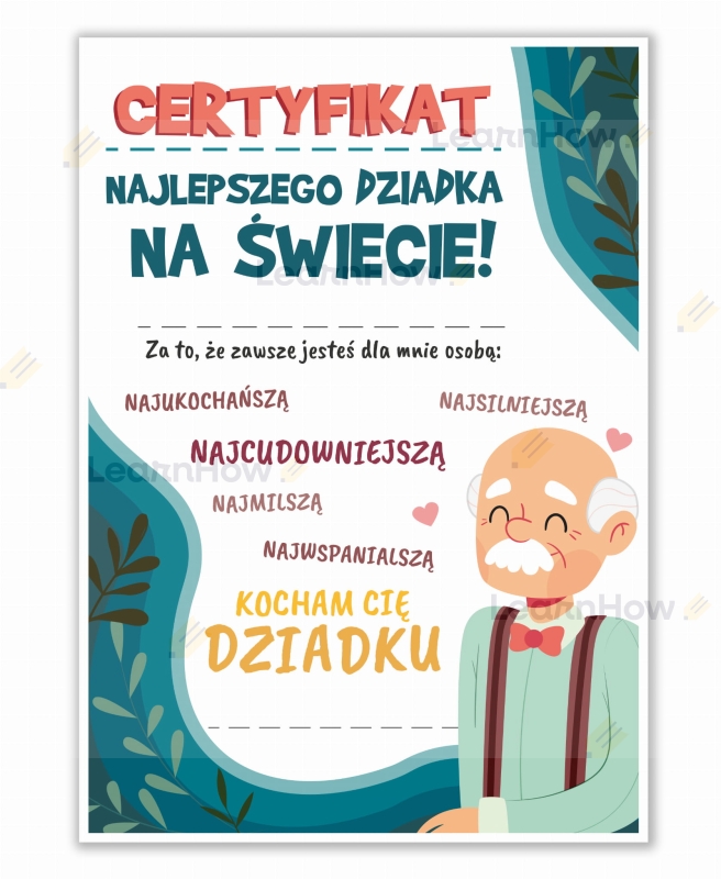 Certyfikat dyplom na dzień dziadka prezent dla dziadka