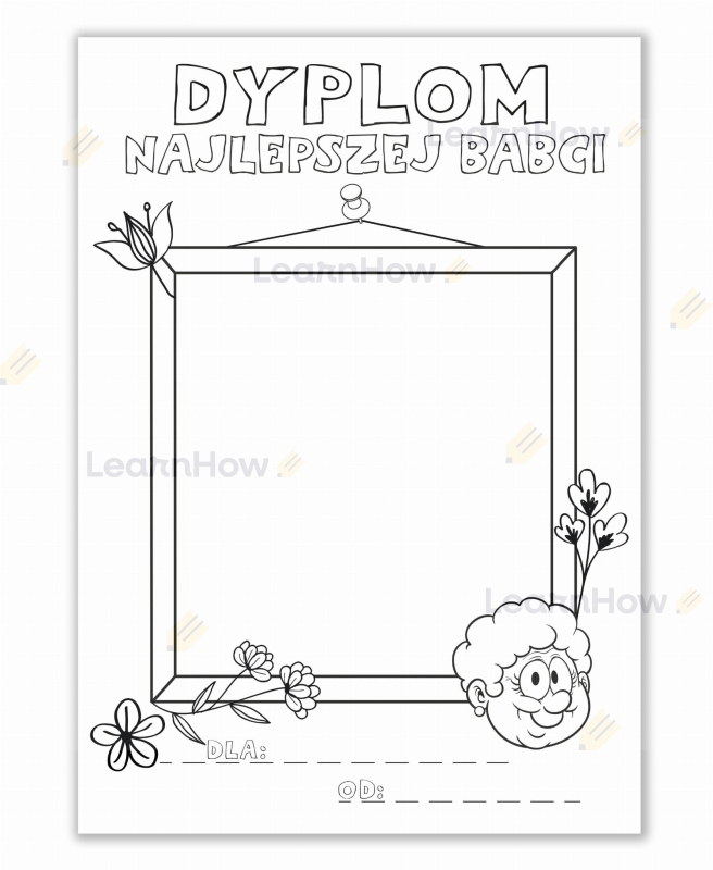 Certyfikat dyplom do kolorowania na dzień babci prezent dla babci