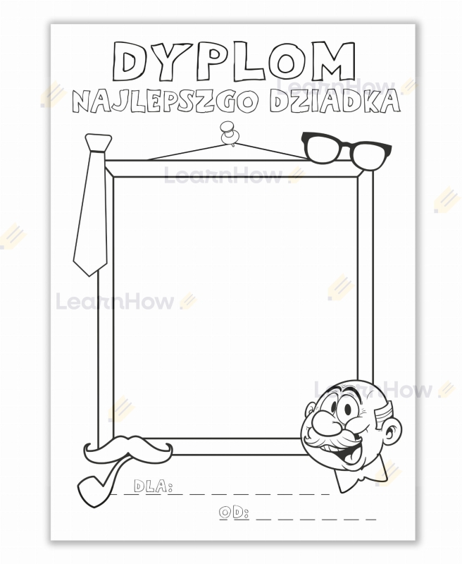 Certyfikat dyplom do kolorowania na dzień dziadka prezent dla dziadka