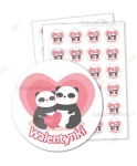NAKLEJKI WALENTYNKOWE - PANDY  (48 sztuk, 40mm)