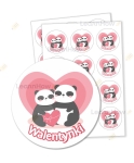 NAKLEJKI WALENTYNKOWE - PANDY  (24 sztuk, 60mm) 