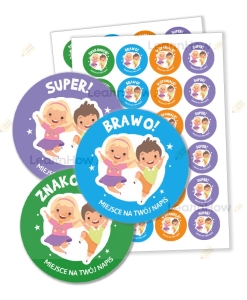 NAKLEJKI MOTYWACYJNE Z NAPISEM  - DZIECI (48 sztuk, 40mm) 