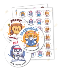 NAKLEJKI MOTYWACYJNE Z NAPISEM  - SZKOLNE ZWIERZĄTKA  (48 sztuk, 40mm) 