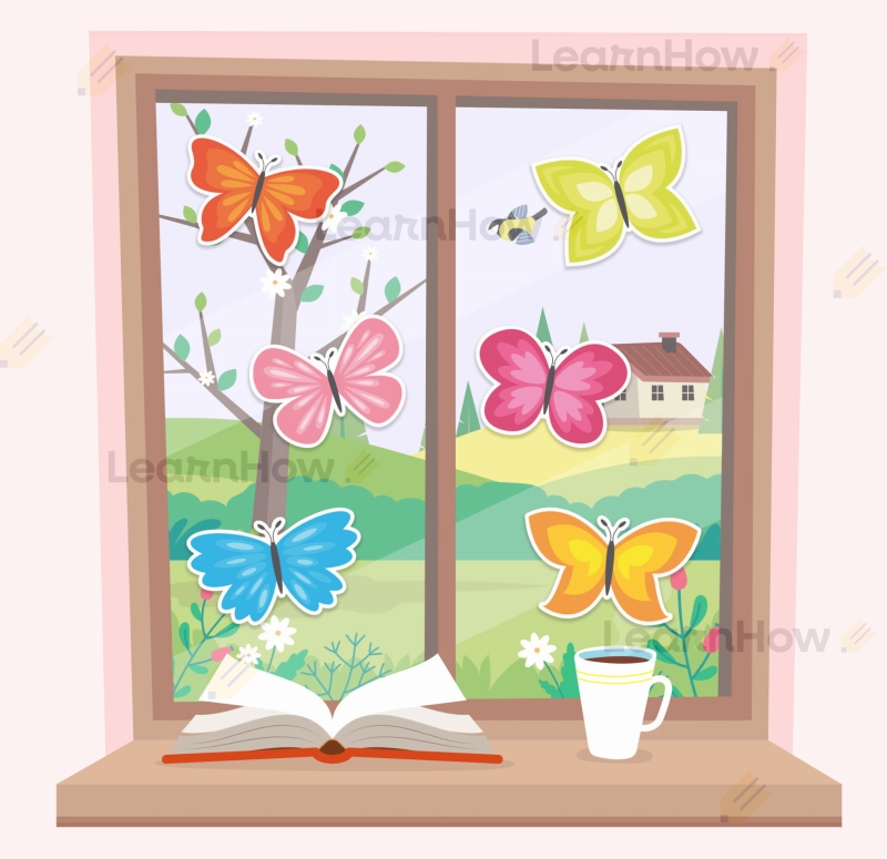 Dekoracje okienne wiosenne, dekoracje do szkoły wiosna motyle