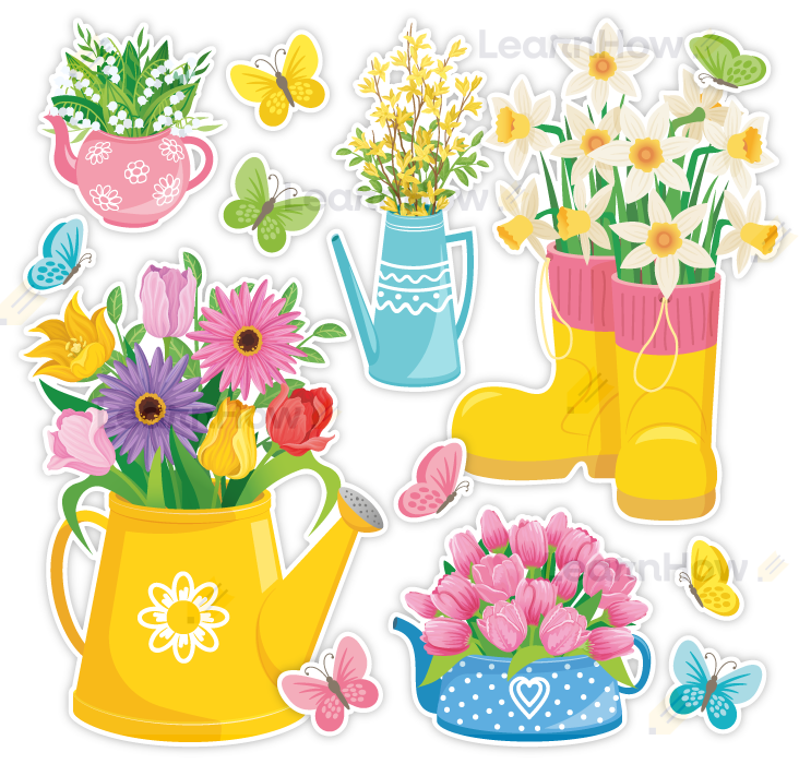 DEKORACJE WIOSENNE - KWIATKI W KONEWKACH (13 szt., dwustronne) - LH-DW69_min_00.png