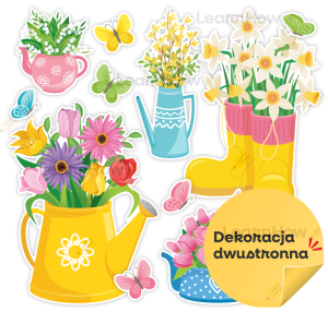 DEKORACJA WIOSENNA - KWIATKI W KONEWKACH (DWUSTRONNA)
