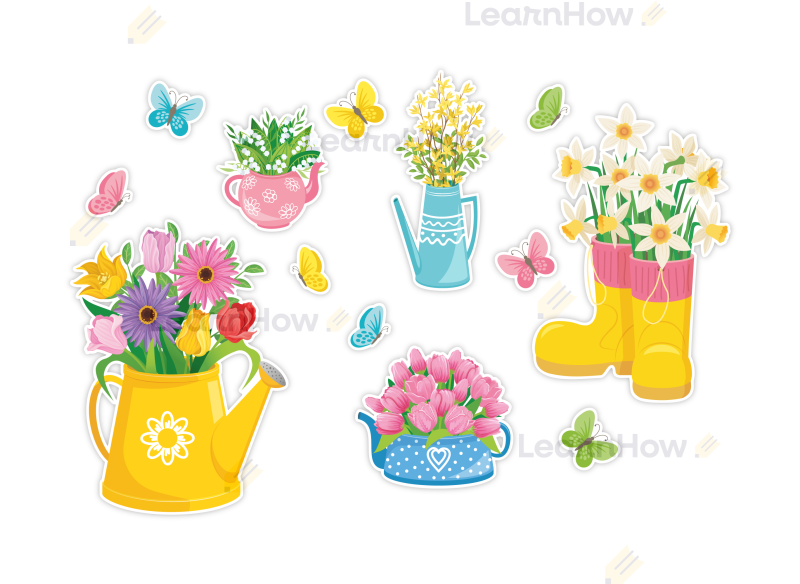 DEKORACJE WIOSENNE - KWIATKI W KONEWKACH (13 szt., dwustronne) - LH-DW69_min_01.png