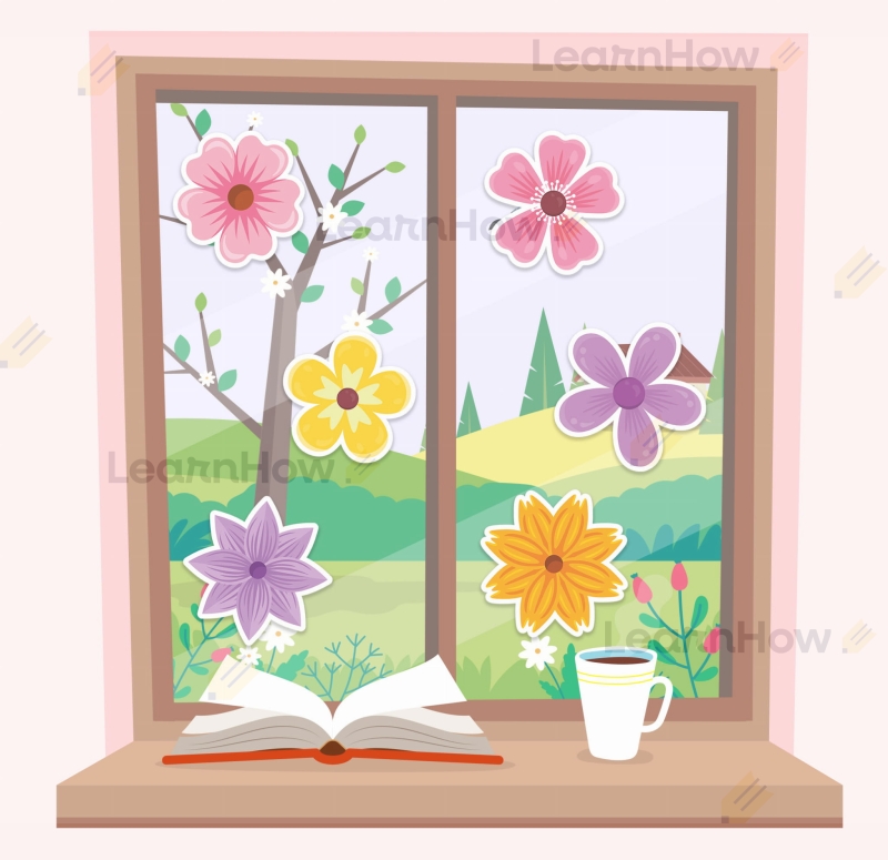 Dekoracja wiosenna kwiaty, szkolne ozdoby na tablice, gazetkę,  okno