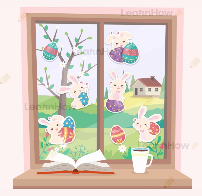 Zajączki wielkanocne dekoracje szkolne okno