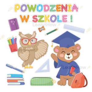 DEKORACJE SZKOLNE - POWODZENIA W SZKOLE (14 szt., jednostronne)