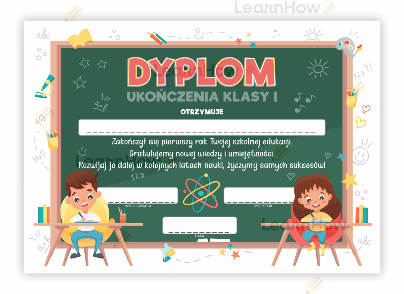 Dyplom ukończenia klasy I 1 pierwszej koniec roku szkolnego.png