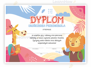 DYPLOM UKOŃCZENIA PRZEDSZKOLA - SZKOLNE ZWIERZAKI