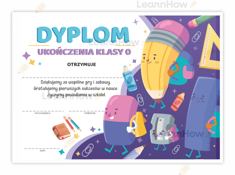 Dyplom ukończenia klasy zero zakończenie roku szkolnego zerówka.png