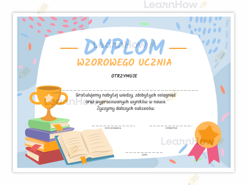 Dyplom wzorowego ucznia szkolne upominki zakończenie roku.png