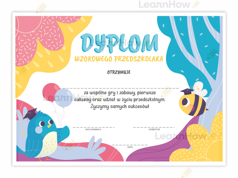 Dyplom wzorowego przedszkolaka szkolne upominki zakończenie roku.png
