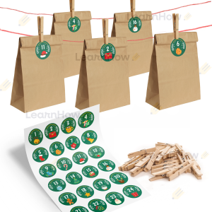 KALENDARZ ADWENTOWY - TOREBKI + NAKLEJKI + KLAMERKI - zestaw