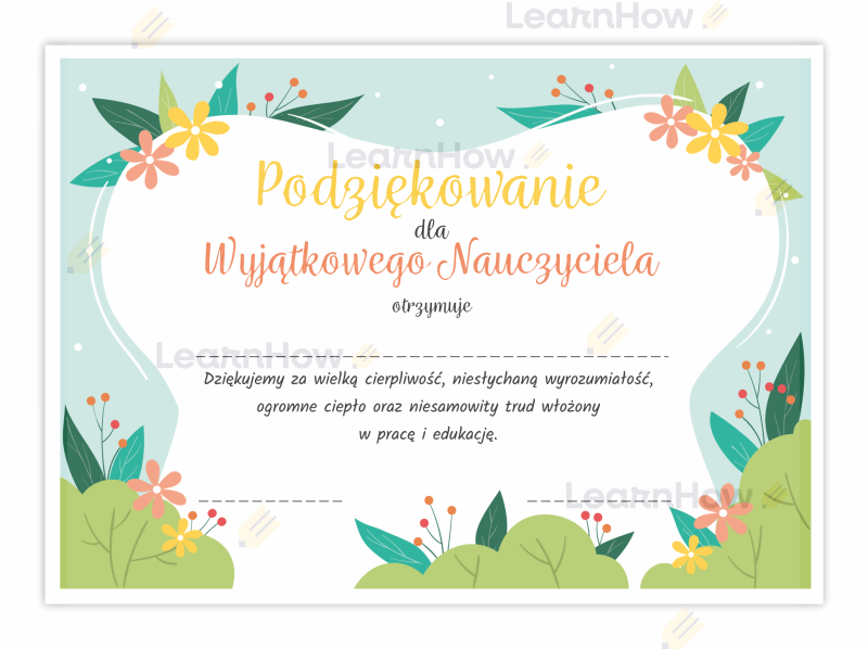 Dyplom podziękowanie podziękowania dla nauczyciela wyjątkowy nauczyciel.png