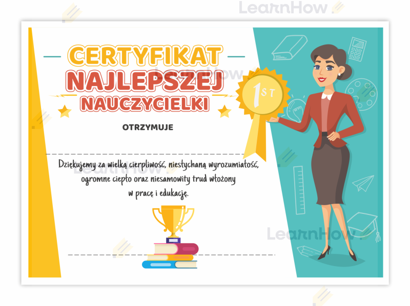 Dyplom certyfikat najlepszej nauczycielki, podziękowanie dla nauczyciela.png