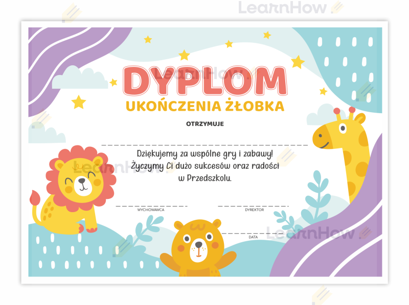 Dyplom ukończenia żłobka, zakończenie roku szkolnego żłobek.png
