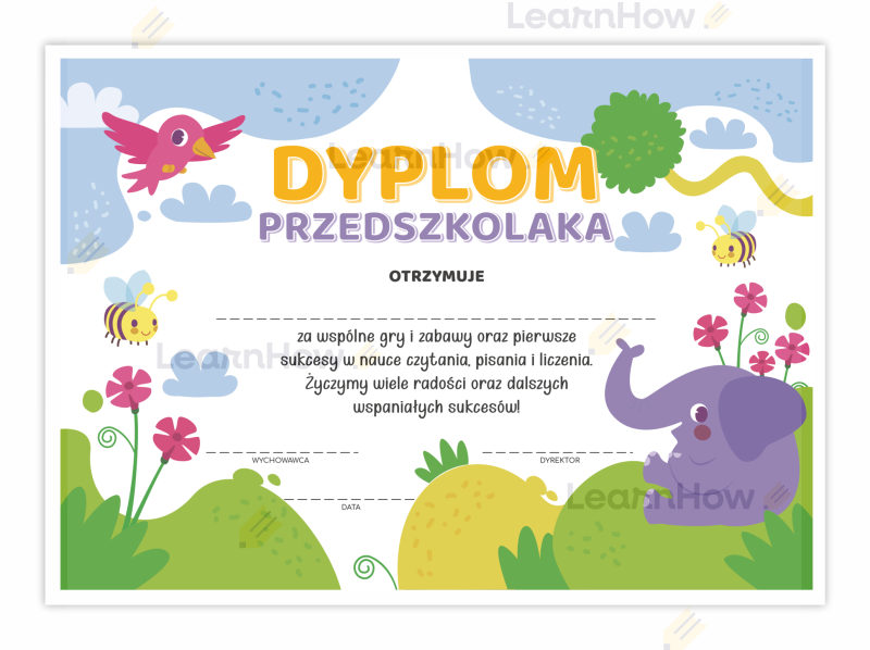 Dyplom ukończenia przedszkola, zakończenie roku przedszkole przedszkolaka.png