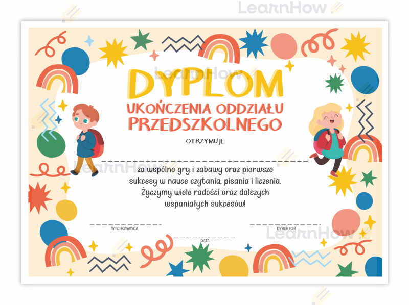 Dyplom ukończenia oddziału przedszkolnego, zakończenie roku szkolnego szkolne dyplomy.png