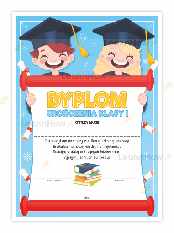 Dyplom ukończenia klasy I wesołe dzieci szkolne dyplomy.png