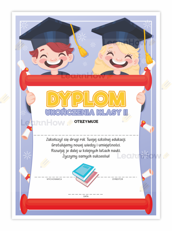 Dyplom ukończenia klasy II wesołe dzieci szkolne dyplomy.png