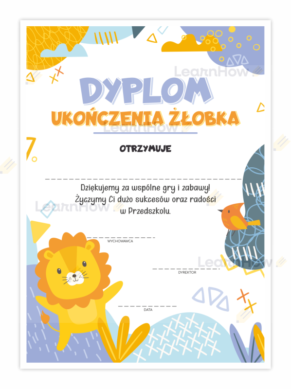 Dyplom ukończenia żłobka  dyplomy szkolne zakończenie roku szkolnego w żłobku.png