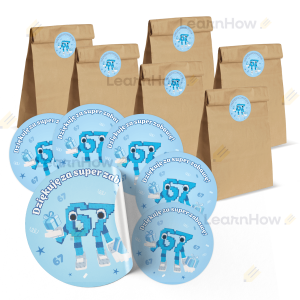 TOREBKI PODZIĘKOWANIA URODZINOWE - SIX SEVEN (67) - (6 torebek + 6 naklejek)