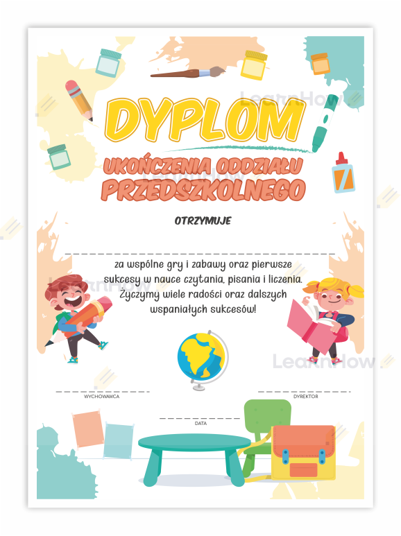 Dyplom ukończenia oddziału przedszkolnego - farbki - dyplomy szkolne, przedszkolne.png