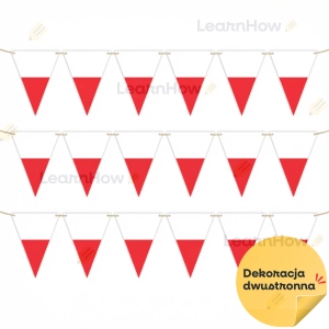 DEKORACJA PATRIOTYCZNA- GIRLANDA BIAŁO-CZERWONA (TRÓJKĄTY) - (DWUSTRONNE)