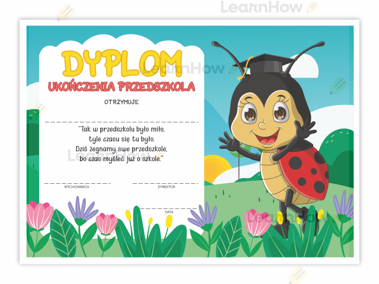Dyplom ukończenia przedszkola z wierszykiem - pożegnanie przedszkola biedronka.png