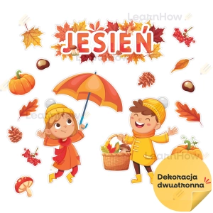 DEKORACJA JESIENNA - DZIECI Z PARASOLAMI - JESIEŃ (DWUSTRONNE)