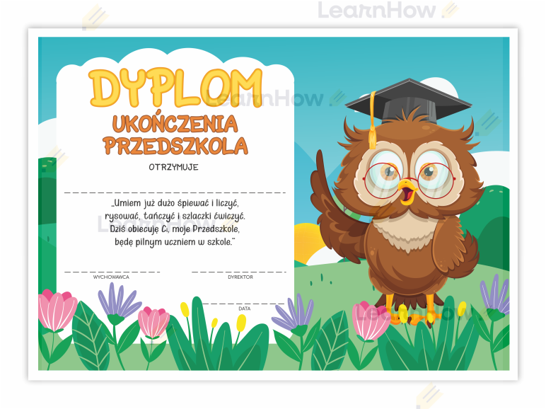 Dyplom ukończenia przedszkola z wierszykiem - pożegnanie przedszkola sówka.png