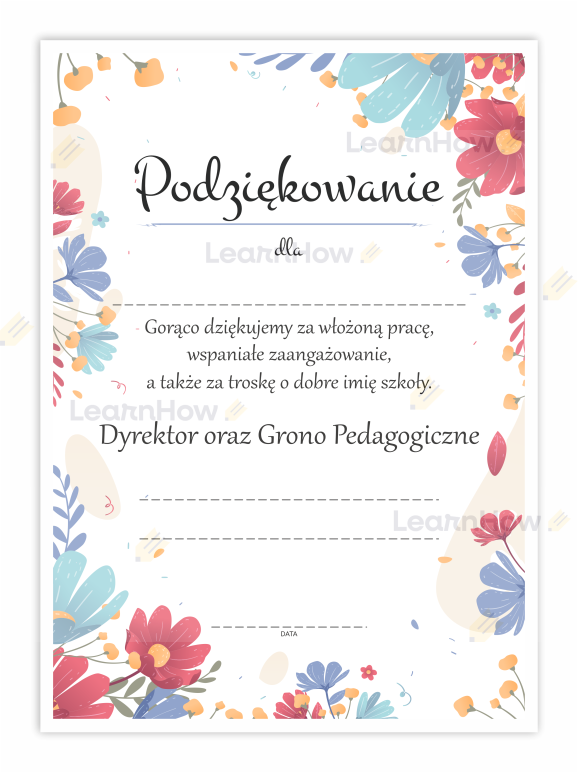 Dyplom podziękowania - dyrekcja oraz grono pedagogiczne kwiaty.png