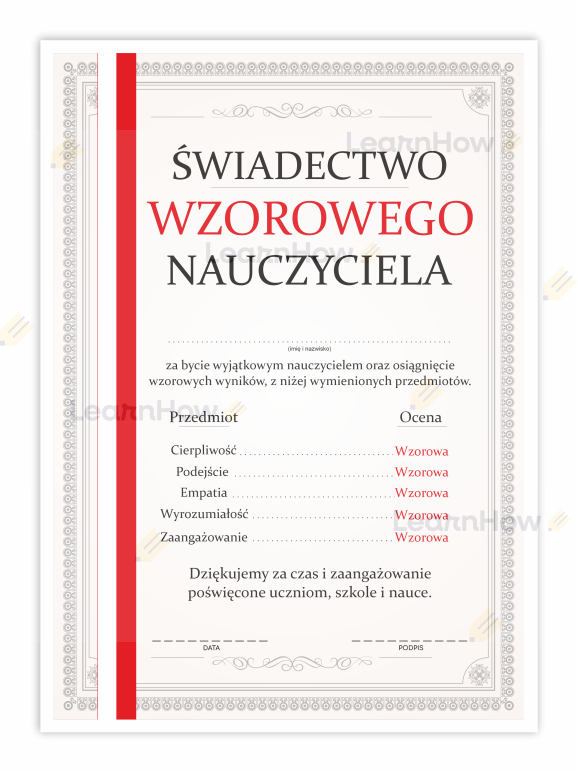 Świadectwo Wzorowego nauczyciela - podziękowania dla nauczycieli - dzień nauczyciela.png