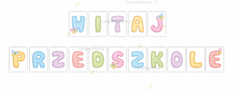 Napis dekoracyjny witaj przedszkole z motylkami.png