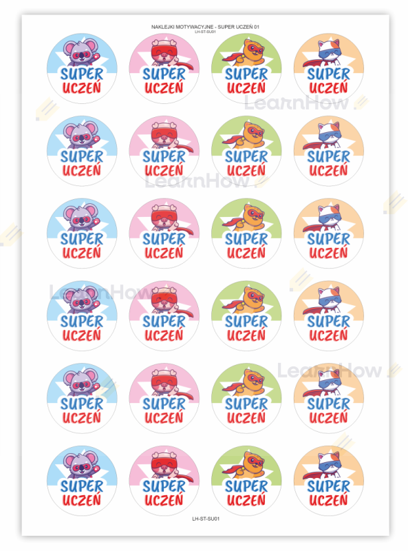Naklejki motywacyjne super uczeń ze zwierzątkami, naklejki dla uczniów.png