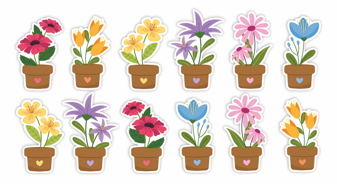 Dekoracja kwiatki, dekoracje do żłobka, dekoracje do przedszkola, do szkoły, kwiatki w doniczce, kwiatki doniczkowe, ozdoba kwiatki