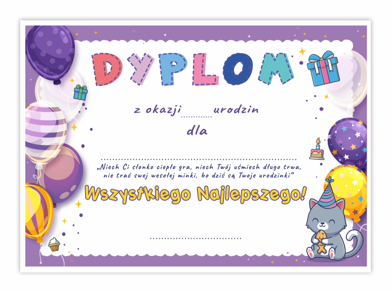 Dyplom urodzinowy, urodzinki, urodziny w przedszkolu, dyplom z okazji  urodzin