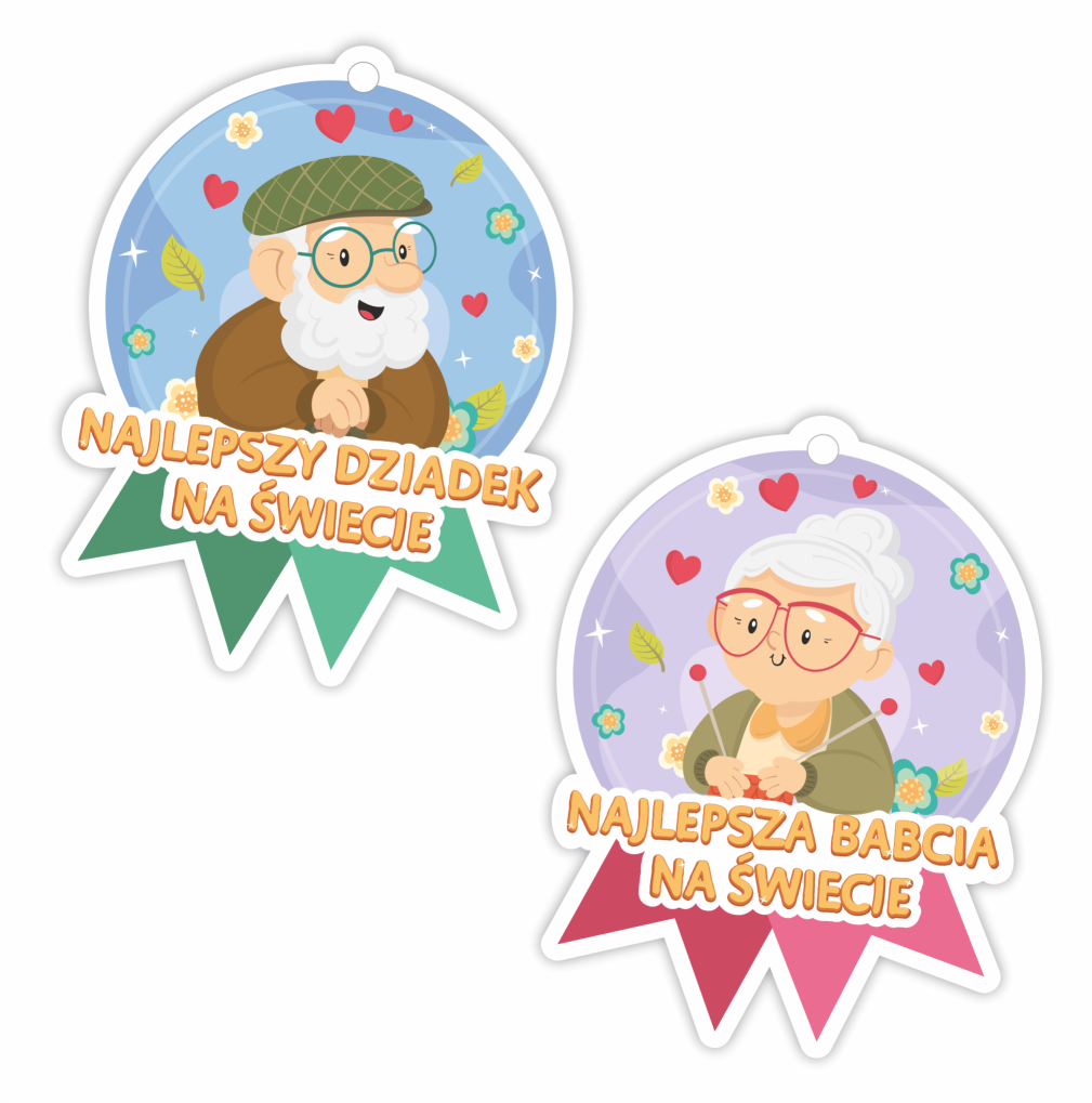 Dzień babci i dziadka, medale papierowe z okazji dnia babci i dziadka, najlepszej babci na świecie, najlepszego dziadka na świecie