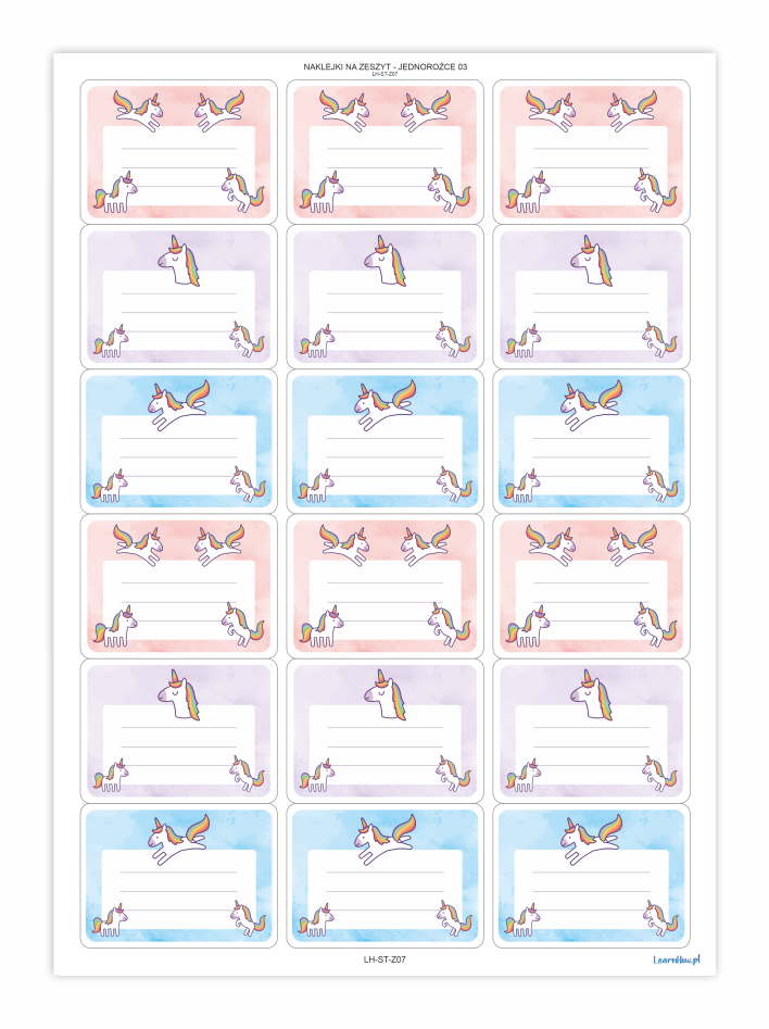 jednorożce, naklejki na zeszyt
