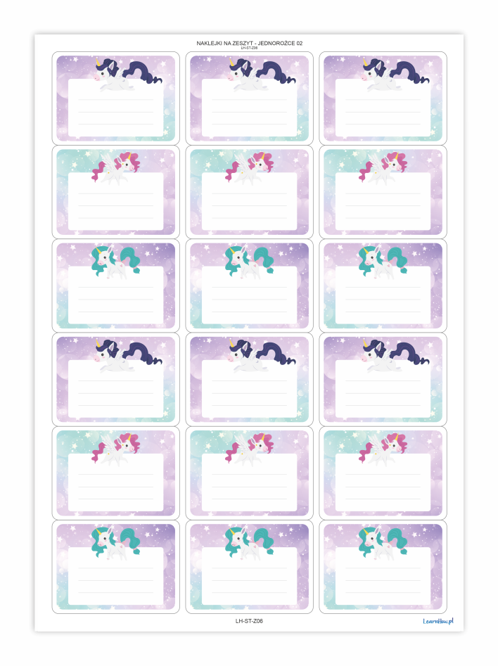 jednorożce, naklejki na zeszyt