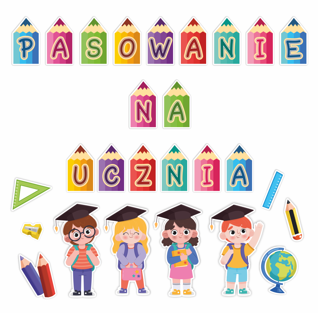 Pasowanie na ucznia, dekoracja dla szkół, uroczystość pasowania, litery dekoracyjne wycinane a4