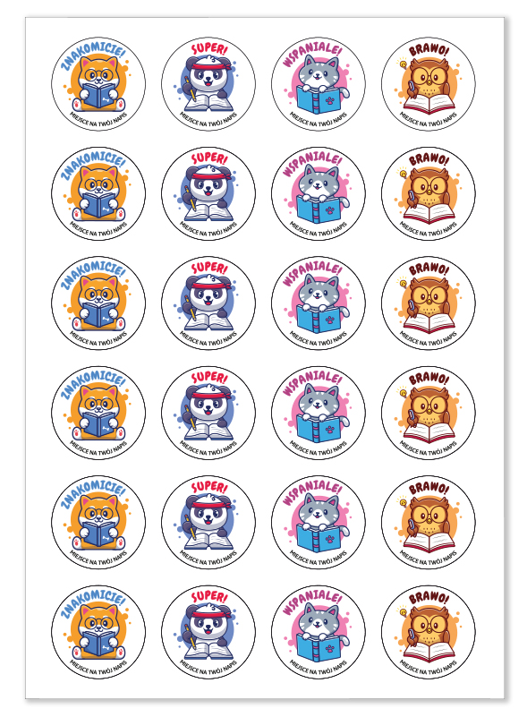 Naklejki motywacyjne z własnym napisem zwierzątka pochwały